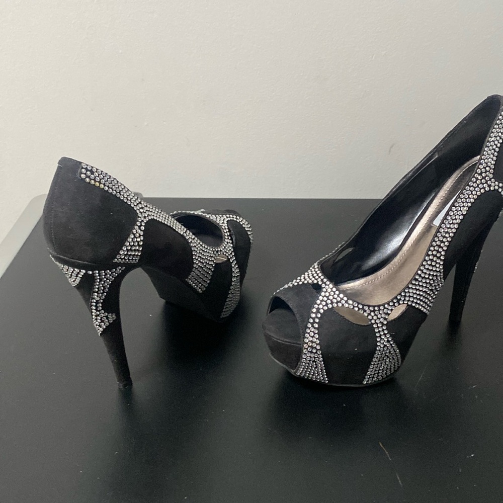 Brand new 6in heel Steve Madden black suede with Rhinestone.